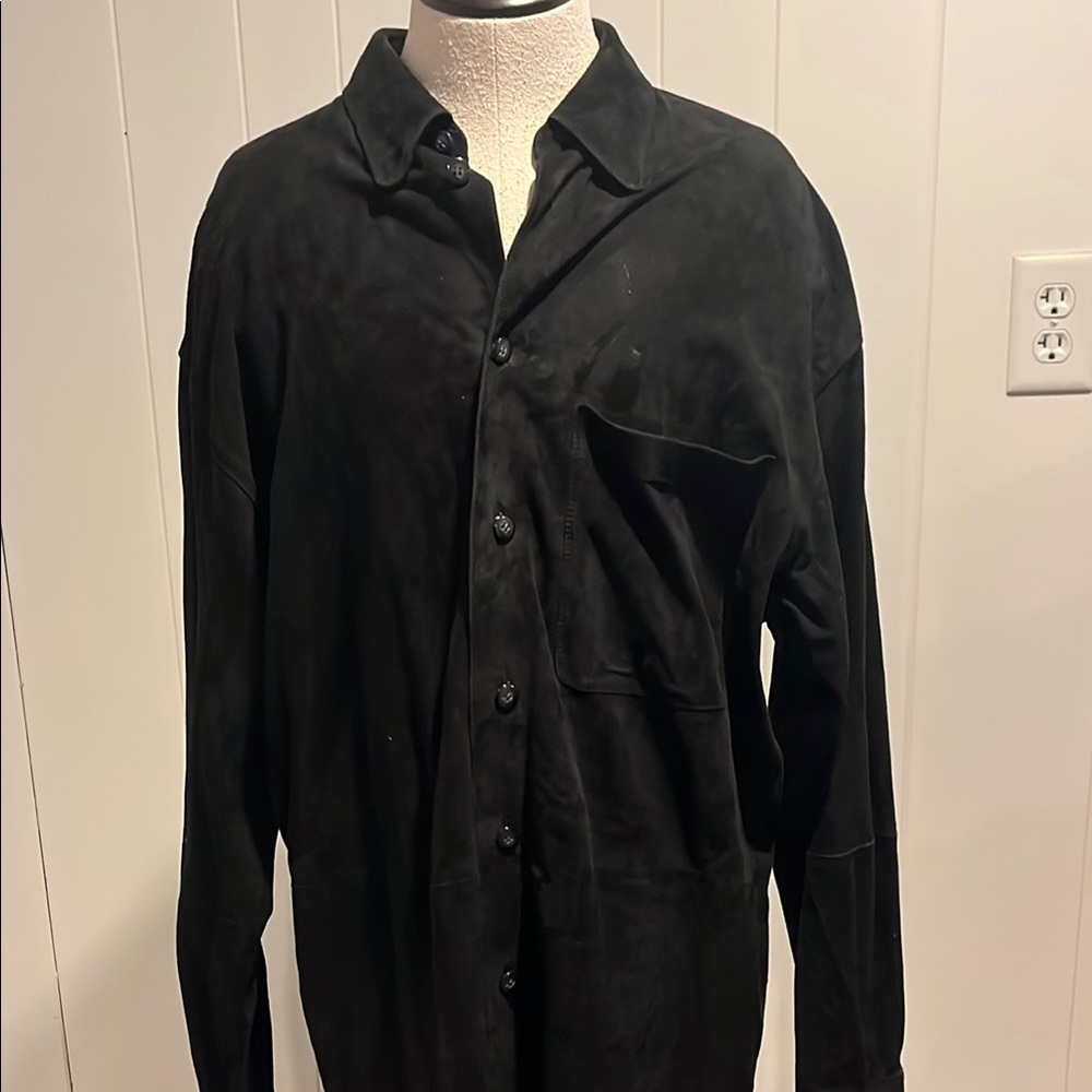 Men's Robert Comstock  Black 100% leather button down shirt